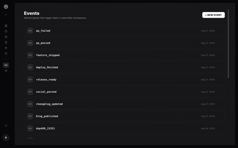 AgentRQ events list and configured trigger