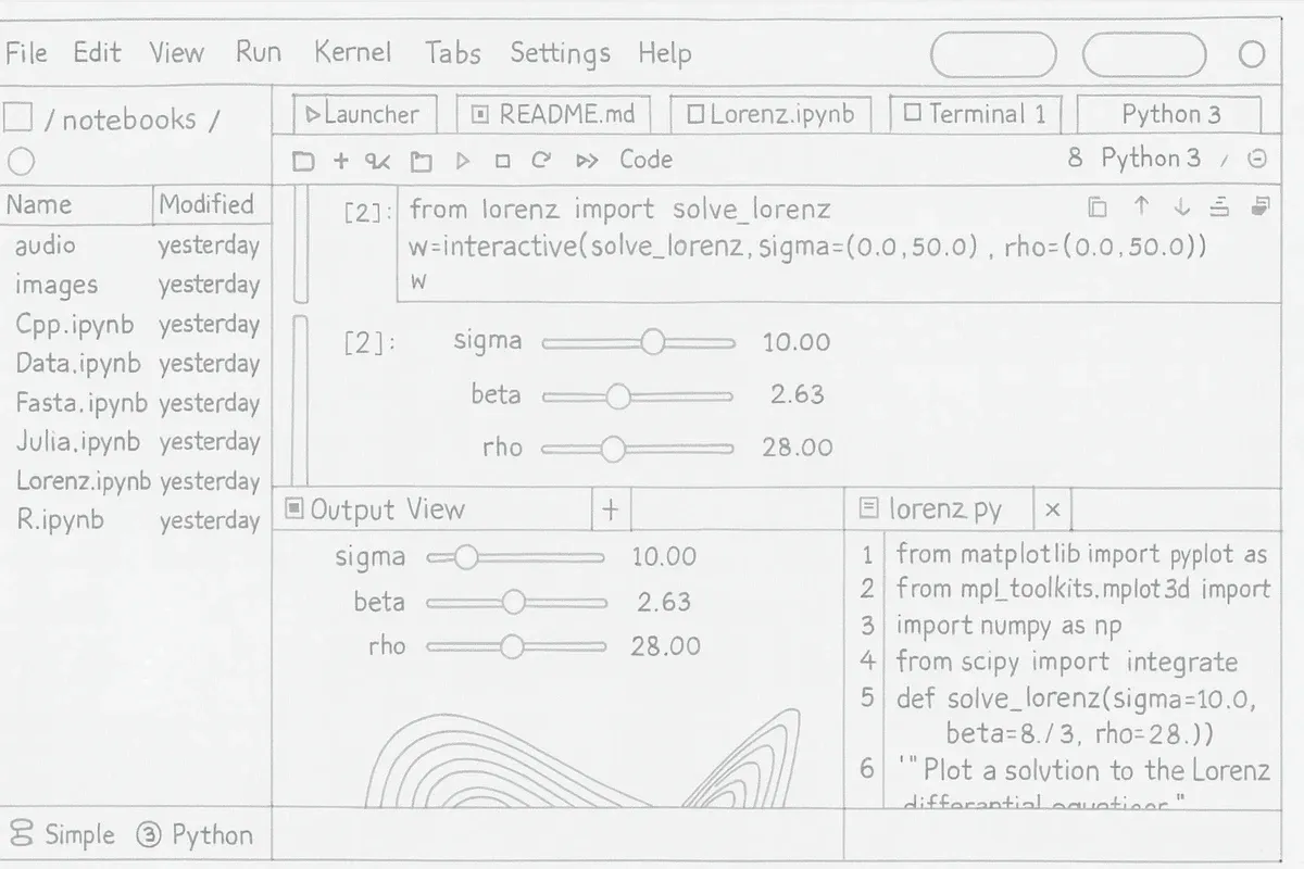 Hand-drawn JupyterLab interface used as the restoration reference